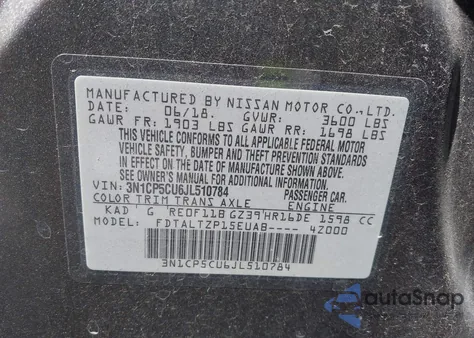 2018 Nissan Kicks Sr from USA, damaged, VIN 3N1CP5CU6JL510784